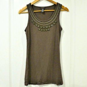 DEX Jeweled Boho Olive Tank